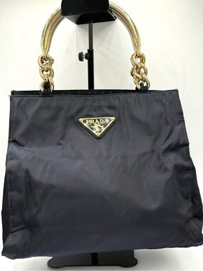 Prada Tessuto Nero Nylon Vintage Gold Top Handle Bag ✅Authentic Handbag